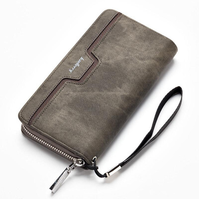 

Men Wallets Long Purse Clutch PU Leather Zipper Solid Credit Card Holder Vintage Organizer with Wrist Strap