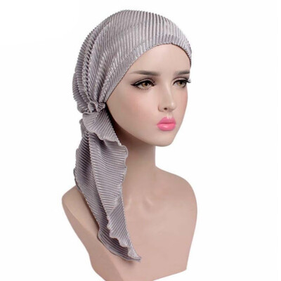 

Pleated Long Tailed Cap Muslim Baotou Cap Hair Loss Stretch Headband Hot Sale