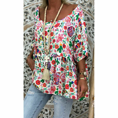 

Womens Loose Boho T Shirt Tee Blouse Ladies Summer Baggy Pullover Tops Plus Size