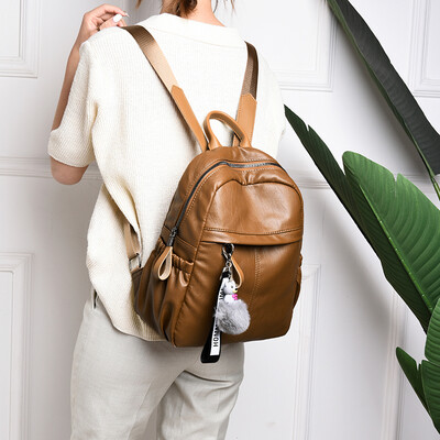 

Womens Shoulder Bag Korean Edition Leisure Fashion Soft Leather Lady Small Backpack Girl Students Backpack Girl Bag