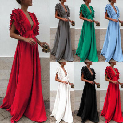 

Formal Party Prom Dress Women Elegant Deep V Neck Bridesmaid Long Dress Vestido