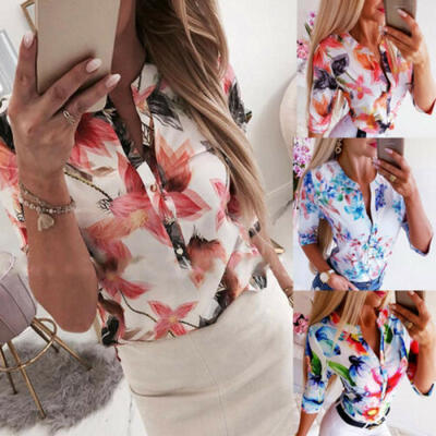 

Womens Short Sleeve Loose Floral T Shirts Ladies Summer Casual Blouse Tops Shirt