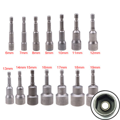

14x Magnetic Drill Bit Socket Nut Driver Hex Adapter Shank Tools Set 6-19mm 65mm
