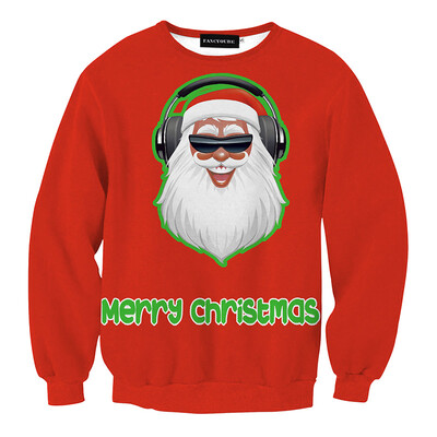 

2019 New Fashion Casual Christmas Santa Claus Deer Snowflake Print Hoodie Long Sleeve Round Neck Pullover For Men Women