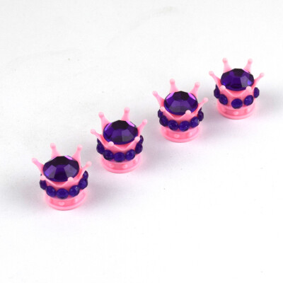 

Tailored 4Pcs Chrome Pink Crown Bling Diamond TireWheel Stem Caps Car Truck