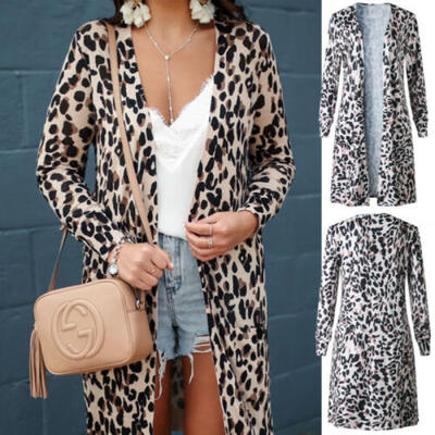 

US Women Wild Leopard Jacket Sweater Top Casual Winter Cardigan Long Sleeve Coat