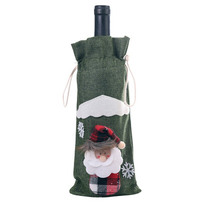 

Drawstring Decorative Wine Bottle Cover Bags Christmas Holiday Dining Table Home Party Decoration Santa ClausSnowman