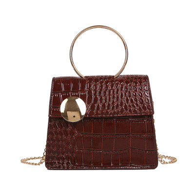 

Stone Pattern Patent Leather Messenger Bag Women Vintage Chain Crossbody Bags Designer Handbag With Metal Handle T2G