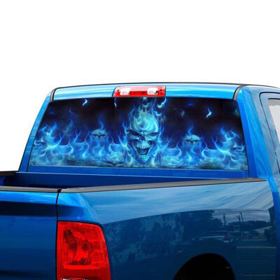 

Flaming Skull Rear Window Tint Graphic Decal Wrap Back Truck Car Sticker