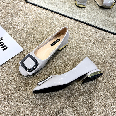 

Retro granny shoes thick heel square head shoes women low heel bean shoes 2019 spring&summer Korean square buckle shallow pour