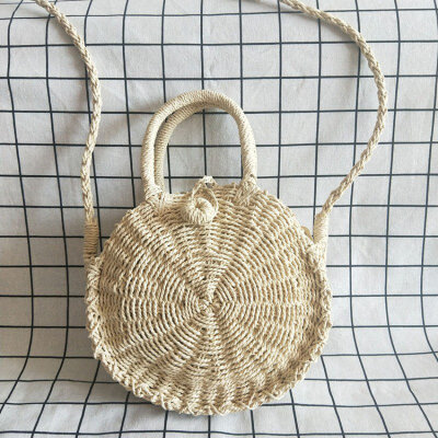 

Women Straw Woven Handbags Fashion Round Rattan Shoulder Bags Summer Ladies Beach Bag Zipper Crossbody Mini Bag