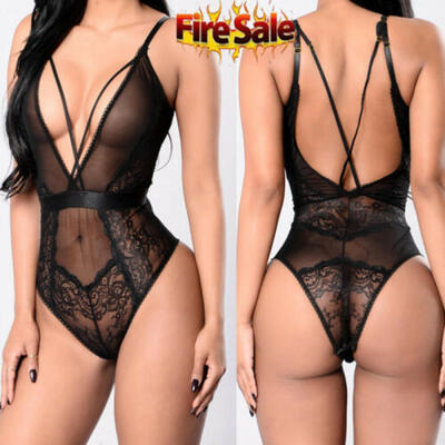 

New Women Sexy Mesh Up Bandage Bodysuit Leotard Lingerie Romper Tops Jumpsuit US