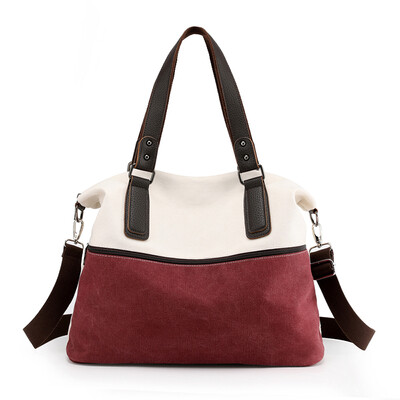 

Korean version of large canvas shoulder bag womens bags retro color large capacity Joker portable slung womens bags