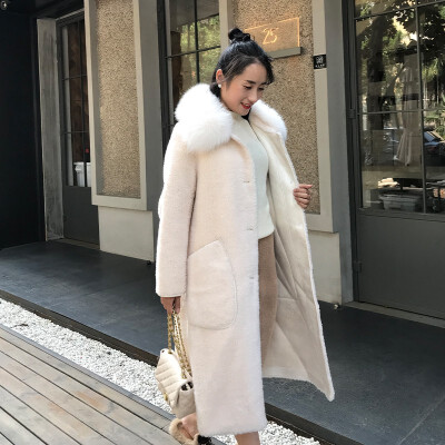 

Haining environmental fur big fox fur collar sheep sheared coat long female fur one 2019 winter new Stina wool