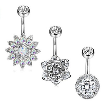 

3pcsset Jewelry Belly Button Ring New Navel Nails Opal Pierced Paved Gems Flower