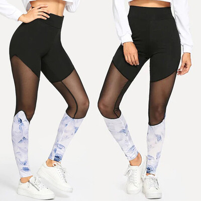 

Tailored Womens Sexy Fashion Openwork Stitching Print Trousers Yoga Leggings