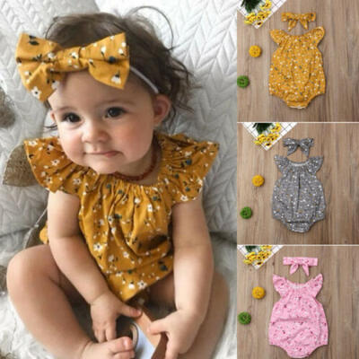 

Newborn Baby Girl Clothes Floral Romper Jumpsuit Bodysuit Headband Outfits Set
