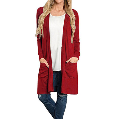 

Toponeto Womens Long Sleeve Open Front Loose Pocket Causal Kimono Cardigan AGL