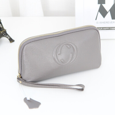 

2019 new leather cat long wallet female Europe&the United States new ultra-thin lychee grain leather zipper hand wallet