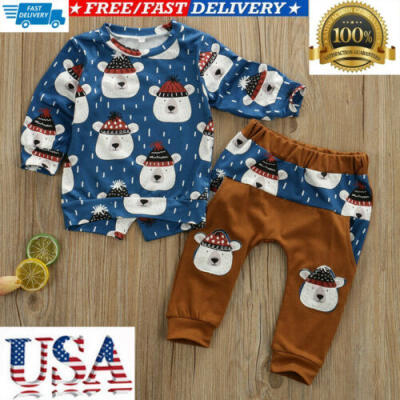 

2pcs Toddler Kids Baby Boys Bear Tracksuit Pullover TopPants Clothes Outfits US