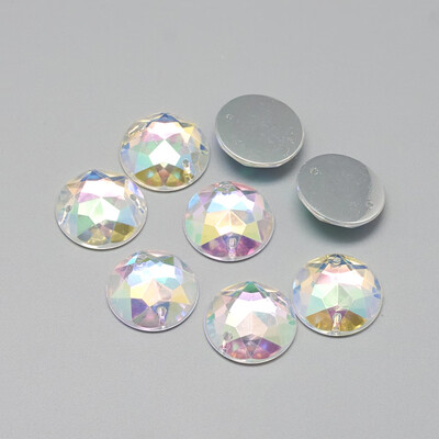 

Sew on Rhinestone Transparent Acrylic Rhinestone Two Holes Garment Accessories AB Color Plated Faceted Half RoundDome Clea