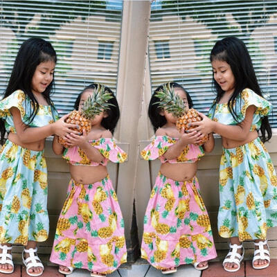 

Baby Girls Off-shoulder Shirt Tops Dress Kids Pineapple Print 2Pcs Outfits Sets 2018 zdandedy
