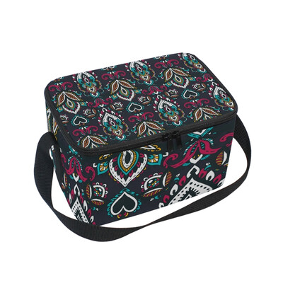 

ALAZA Henna Mehndi Floral Elements Lunch Box Insulated Lunch Bag Large Cooler Tote Bagfor Men Women