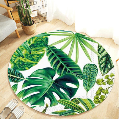 

Toponeto Tropical Plant leaves Pattern Round Flannel Bathroom Kitchen Carpet 80cm