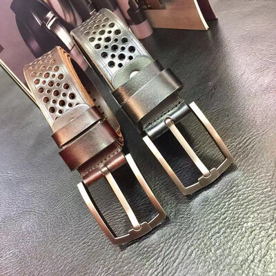 

Leather mens leather pin buckle layer leather retro Korean version of the belt youth alloy buckle casual denim wild bel