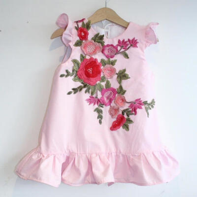 

Fashion 3D Flowers Infant Kids Baby Girls Princess Dress Summer Embroidery Clothes Outfits