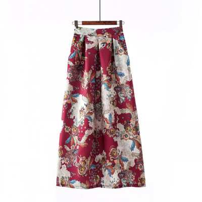 

Roseonmyhand Ladies Spring And Summer Print Fashion Casual Skirt Retro Big Skirt