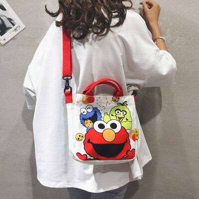 

Sesame Street Bag Female 2019 New Korean Harajuku Student Canvas Shoulder Messenger Bag Cartoon Print Tote