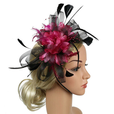 

Women Ladies Fascinator Flower Feather Hat Headband Wedding Party Mesh Headpiece