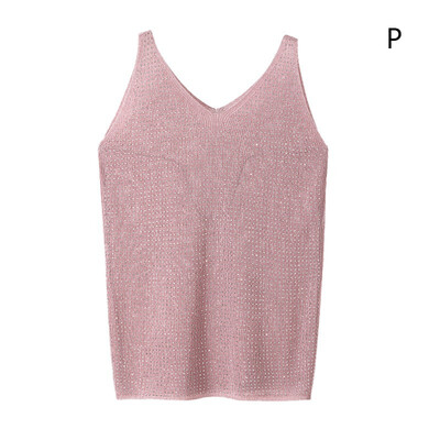 

Women Sexy Wild Camisole Solid Color Knit Camisole Sequin Decoration