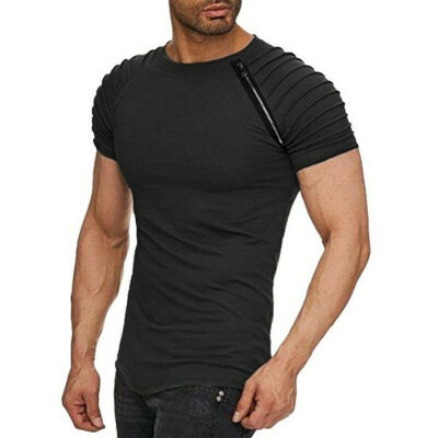 

SUNSIOM Zipper Men Tee Shirt Slim Fit O Neck Short Sleeve Muscle Casual Tops Blouse