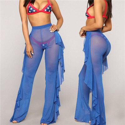 

Plus Size Women Mesh Sheer Bikini Cover Up Long Pant Trousers Beach Swimwear