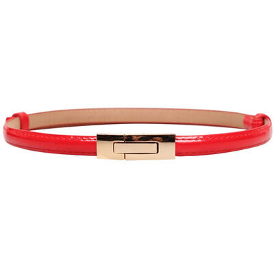 

Fashion Faux Leather Women Slim Belt Metal Buckle Solid Color Strap Waistband