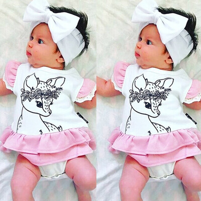 

Newborn Infant Baby Girl Cartoon Deer Print Lace Ruffled Romper Jumpsuit Outfits