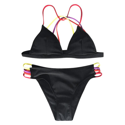 

Sexy Plunge Neck Padded Backless Colorful String Low Waist Women Bikini Set