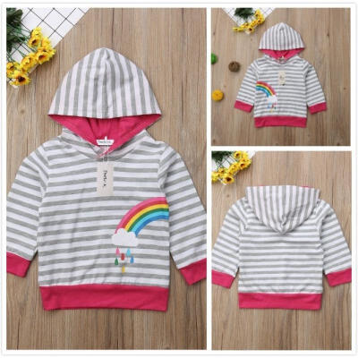 

Warm Twins Baby Boys Girls Matching Tops Rainbow Grey & White Striped Printed Hoodie Outwear