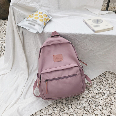 

Tailored Fashion Girls Large Capacity Wild Zipper Solid Color Nylon Backpack Student Bag