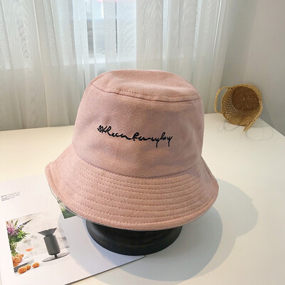 

New Korean chic fisherman hat Korean version 100 Japanese alphabet soft suede basin hat for travel sunshade hat