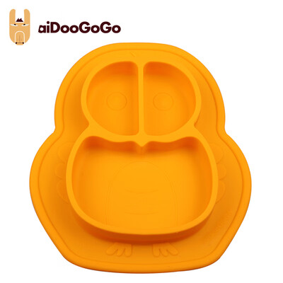 

aiDooGoGo childrens plate baby compartment sucker plate silicone baby cutlery fruit snacks shatter-resistant food supplement plate sunny orange