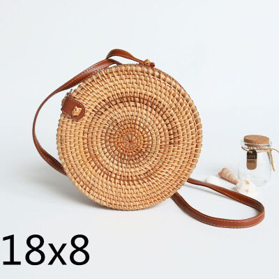 

Woven Rattan Bag Round Straw Shoulder Bag Small Beach HandBags Women Summer Hollow Handmade Messenger Crossbody Bags