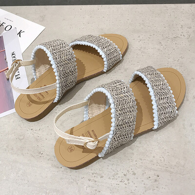 

Sandals womens summer hundred chic shoes retro female Roman flat slope with Korean version fairy wind