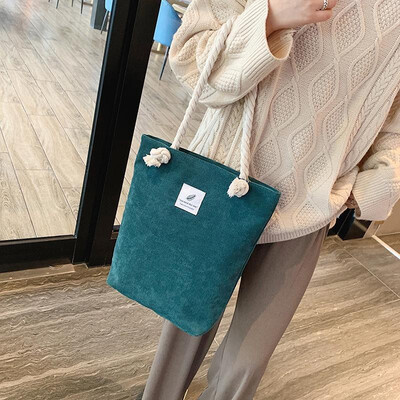 

Women Corduroy Shoulder Bag Shopping Totes Large Capacity Zipper Top Vintage Holiday Casual Handbag