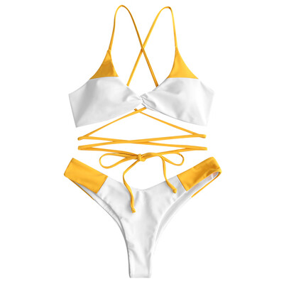

Crisscross Lace-up Two Tone Bikini Set