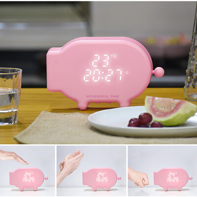 

Gobestart Cartoon Pig Snooze Clock USB Charge Sound&Light Control Light Thermometer