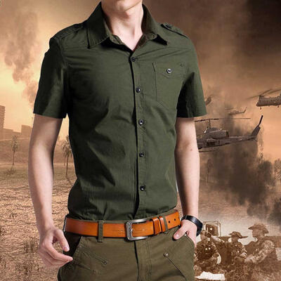 

Safari Style Mens Military Stylish Button Front Slim Fit Short Sleeve Cotton Shirt