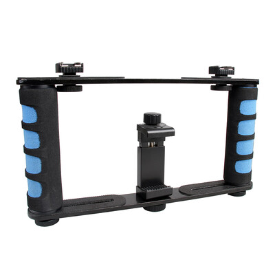

Portable Handheld Stabilizer Video Cage Dual Handle Grip with Phone Holder Dual Cold Shoe Mounts for Smartphone Action Camera DSLR